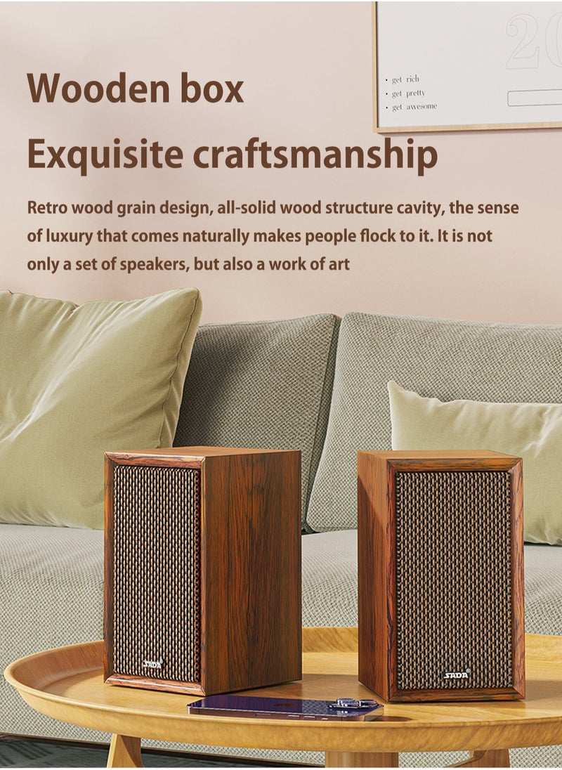 SADA - Desktop Computer Speaker Surround Sound 2.0 Stereo,Classic Solid Wood PC Speakers,Two Linking Methods, Bluetooth 5.0 and Wired Link (3.5mm Connector UBS Powered),Adapts to Multiple Scenes - Image 1