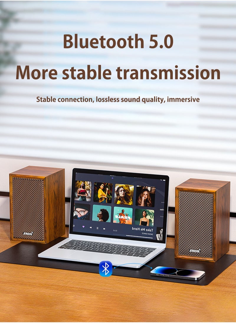 SADA - Desktop Computer Speaker Surround Sound 2.0 Stereo,Classic Solid Wood PC Speakers,Two Linking Methods, Bluetooth 5.0 and Wired Link (3.5mm Connector UBS Powered),Adapts to Multiple Scenes - Image 1