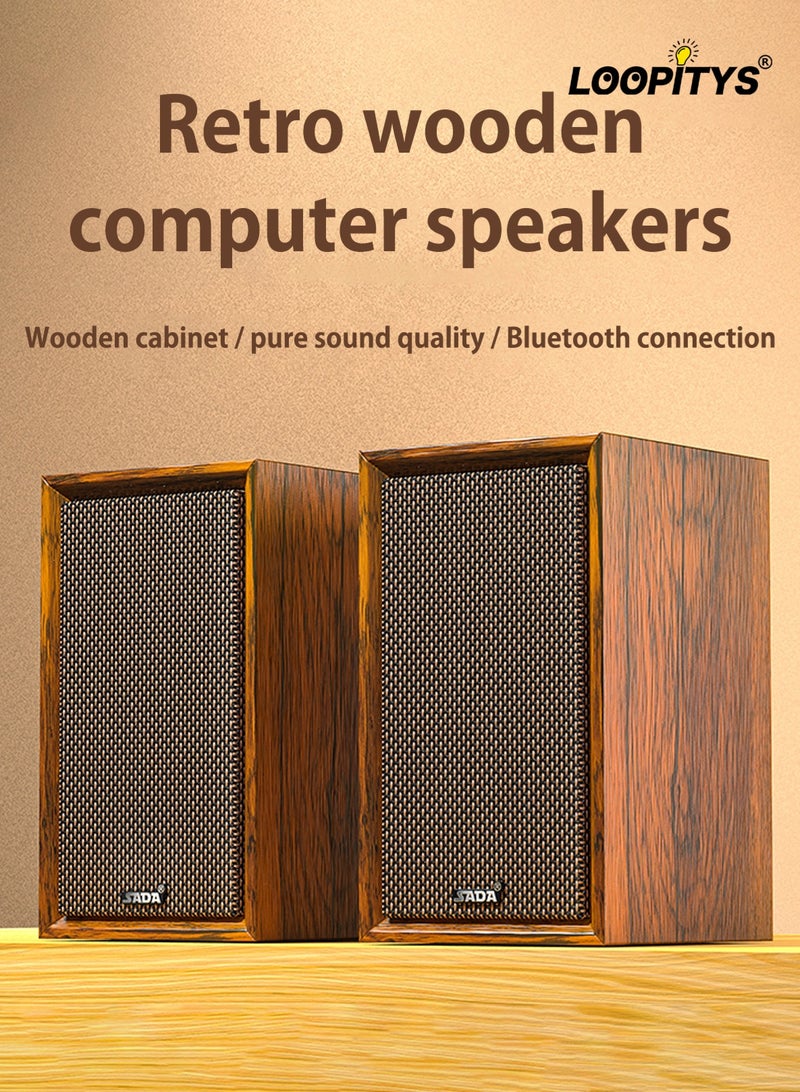 SADA Desktop Computer Speaker Surround Sound 2.0 Stereo,Classic Solid Wood PC Speakers,Two Linking Methods, Bluetooth 5.0 and Wired Link (3.5mm Connector UBS Powered),Adapts to Multiple Scenes - Image 1