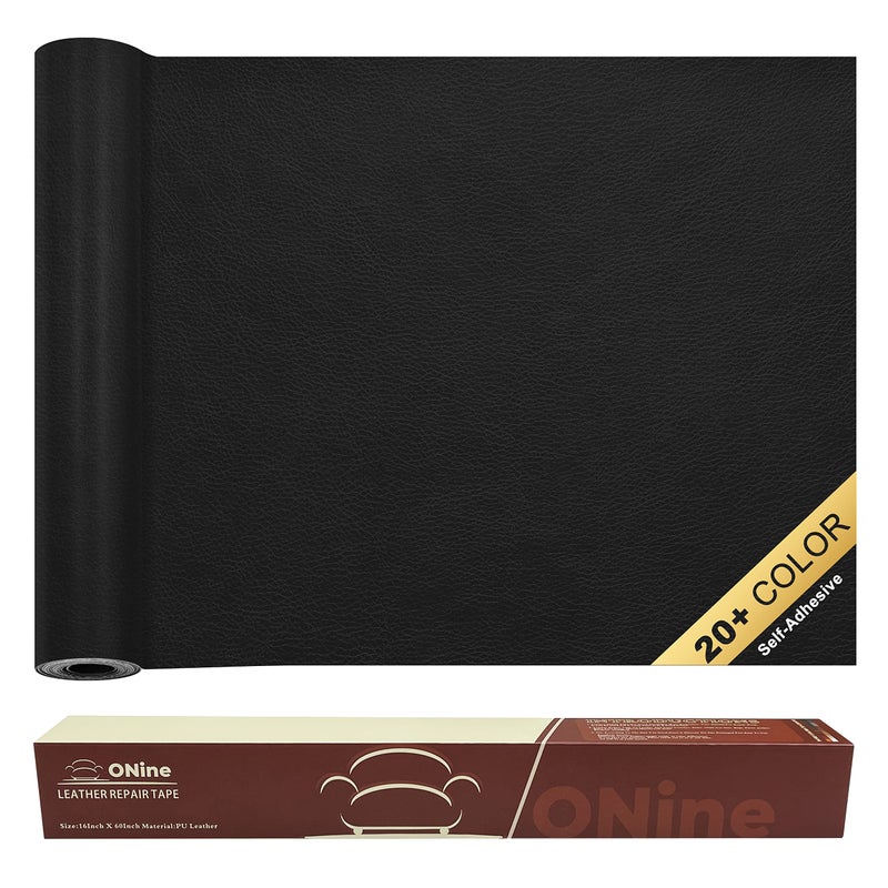 ONine Leather Repair Patch SelfAdhesive Couch Patch Multicolor Available Scratch Leather 16X60 Inch Peel and Stick for Sofas Car Seats Ink Black
