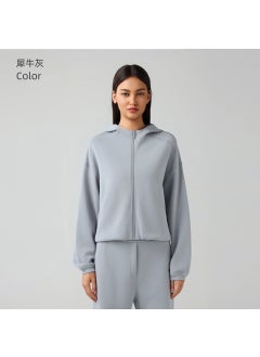 Generic Womens Hooded Zip-up Sweatshirt Casual Loose Autumn Winter Sportswear Rhino gray 