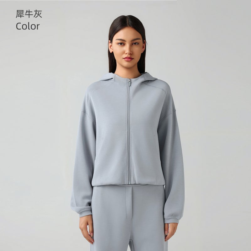 Generic Womens Hooded Zip-up Sweatshirt Casual Loose Autumn Winter Sportswear Rhino gray 