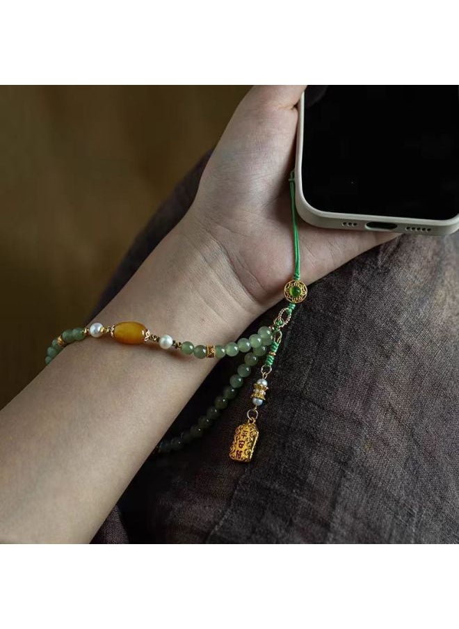 Generic - Mobile Phone Chain Hetian Jade Sands Gold Accessories Decoration Beeswax Bag Pendant Chalcedony Gift Girl Mother's Day High-end-规格:蜜蜡款手机链 - Image 1