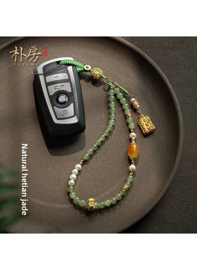 Generic - Mobile Phone Chain Hetian Jade Sands Gold Accessories Decoration Beeswax Bag Pendant Chalcedony Gift Girl Mother's Day High-end-规格:蜜蜡款手机链 - Image 1