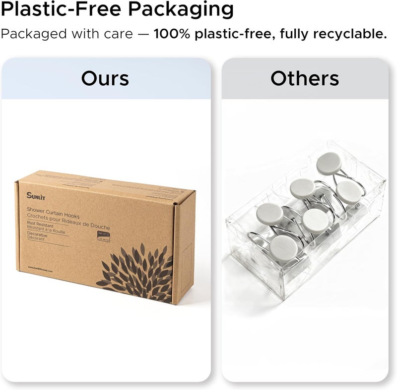 Sunlit Luxury Design Round Clear Diamond Crystal Gem Bling with Glide Balls Shower Curtain Hooks, Rust Proof Metal Rhinestones Glam Shower Curtain Rings-12 Pack - Image 5