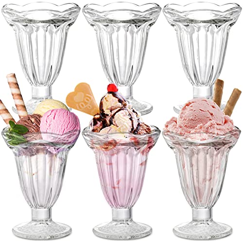 ZENFUN 6 Pack Glass Tulip Sundae Cups, 6.7 Ounce Clear Milkshakes Footed Ice Cream Cups Dessert Bowls Set for Sherbet Trifle, Fruit, Salad, Snack, Cocktail - Image 1