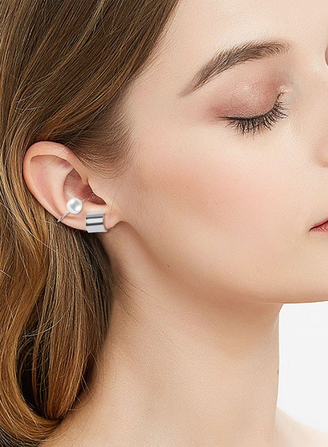 وهاواي 8 Various Non Piercing Earrings Hoop  Styles Stainless Steel Fake Ear Clips Set Ear Cuffs Helix Cartilage Clip on Earrings Set for Men Women, silver - Image 3