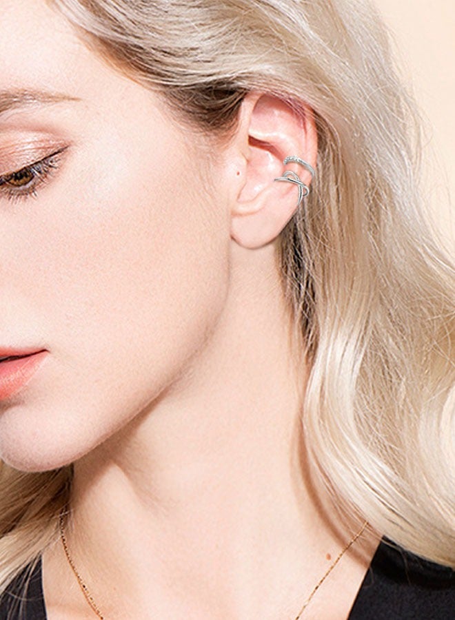 وهاواي 8 Various Non Piercing Earrings Hoop  Styles Stainless Steel Fake Ear Clips Set Ear Cuffs Helix Cartilage Clip on Earrings Set for Men Women, silver - Image 4