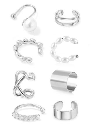 8 pairs of silver cartilage earrings