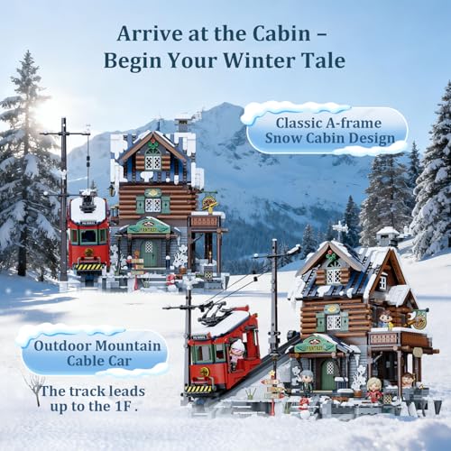 PANTASY Winter Summit Ski Lodge Building Set3Story Mountain Cabin with Vintage TramSnowy LandscapeModular Brick Architecture Model with Opening WallIce CaveMinifigures Holiday Display for Adults - Image 5
