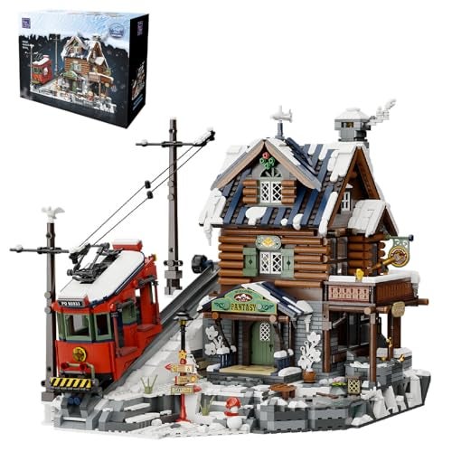 PANTASY Winter Summit Ski Lodge Building Set3Story Mountain Cabin with Vintage TramSnowy LandscapeModular Brick Architecture Model with Opening WallIce CaveMinifigures Holiday Display for Adults - Image 1