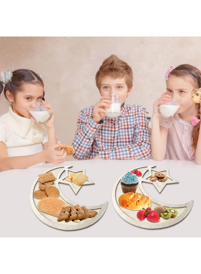 صينية رمضان، 2pcs خشبية قمر ونجمة المعجنات صينية عيد مبارك طاولة ديكور لوحة، مطبخ الفواكه وجبة خفيفة صينية، الطعام يقدم عيد مبارك لوحات للأغذية الفواكه وجبة خفيفة الحلوى حام - view 4