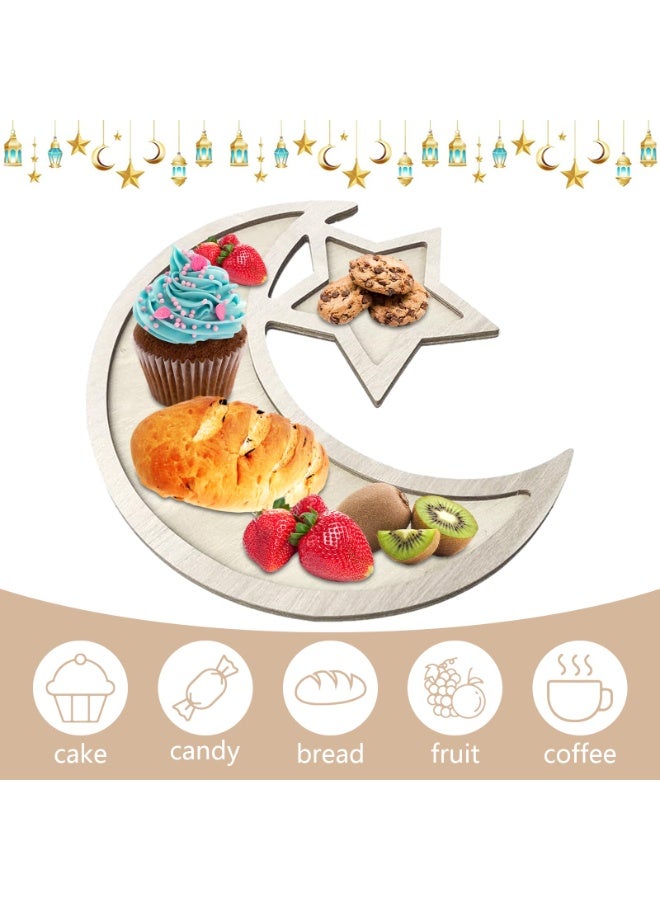 صينية رمضان، 2pcs خشبية قمر ونجمة المعجنات صينية عيد مبارك طاولة ديكور لوحة، مطبخ الفواكه وجبة خفيفة صينية، الطعام يقدم عيد مبارك لوحات للأغذية الفواكه وجبة خفيفة الحلوى حام - view 3