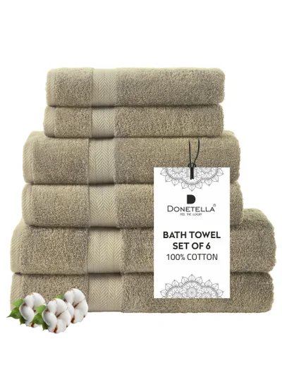 Donetella Premium Towel 6-Pcs Set, 100% Combed Cotton 600 GSM, Highly Absorbent, Quick Dry Towel Set Include 2 Bath Towel, 2 Bath Sheet, 2 Hand Towel, Best Set for Bathroom Gym, Hotel And Spa,Light Beige