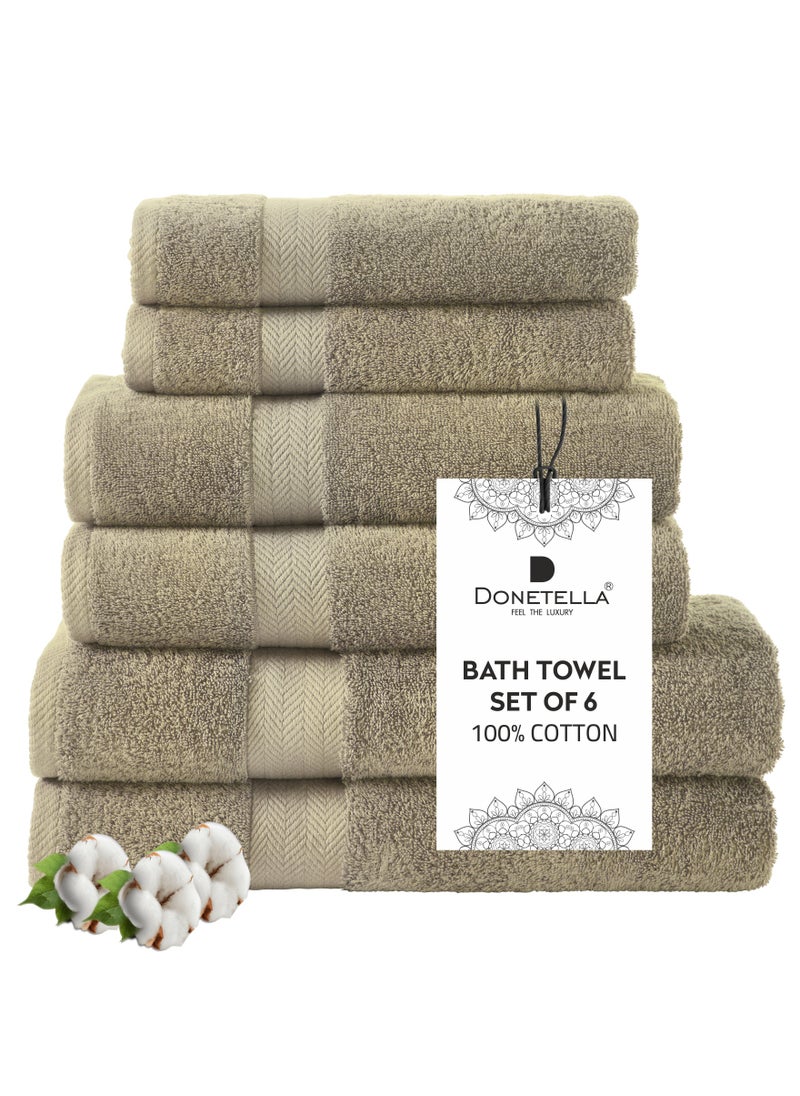 Donetella Premium Towel 6-Pcs Set, 100% Combed Cotton 600 GSM, Highly Absorbent, Quick Dry Towel Set Include 2 Bath Towel, 2 Bath Sheet, 2 Hand Towel, Best Set for Bathroom Gym, Hotel And Spa,Light Beige  - Image 1