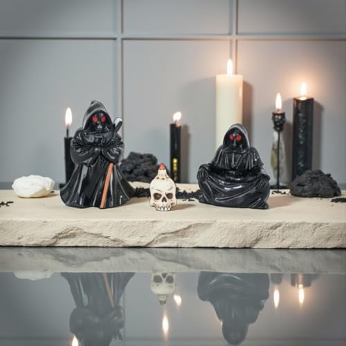ascension Grim Reaper Figurines Set with Skull and Black Hooded Reaper Statues with Red Eyes for Halloween Table Décor, Spooky Miniature Collectible Ornaments for Home, Desk, or Party Decoration - Image 1