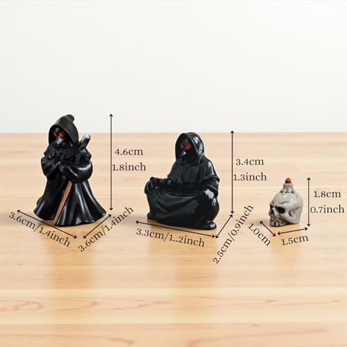 ascension Grim Reaper Figurines Set with Skull and Black Hooded Reaper Statues with Red Eyes for Halloween Table Décor, Spooky Miniature Collectible Ornaments for Home, Desk, or Party Decoration - Image 2