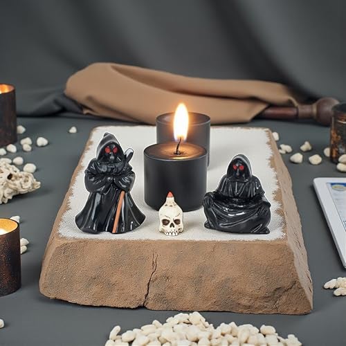 ascension Grim Reaper Figurines Set with Skull and Black Hooded Reaper Statues with Red Eyes for Halloween Table Décor, Spooky Miniature Collectible Ornaments for Home, Desk, or Party Decoration - Image 5