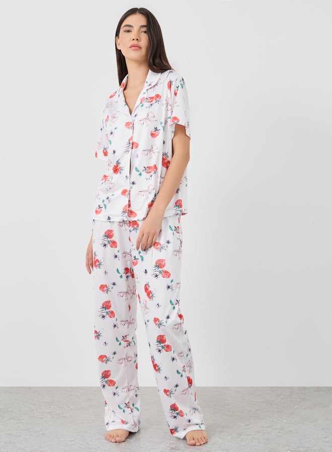 تايك تو طقم بيجامة قصير بأكمام قصيرة وطبعة فراولة - Image 1