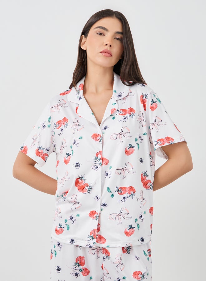 تايك تو طقم بيجامة قصير بأكمام قصيرة وطبعة فراولة - Image 2
