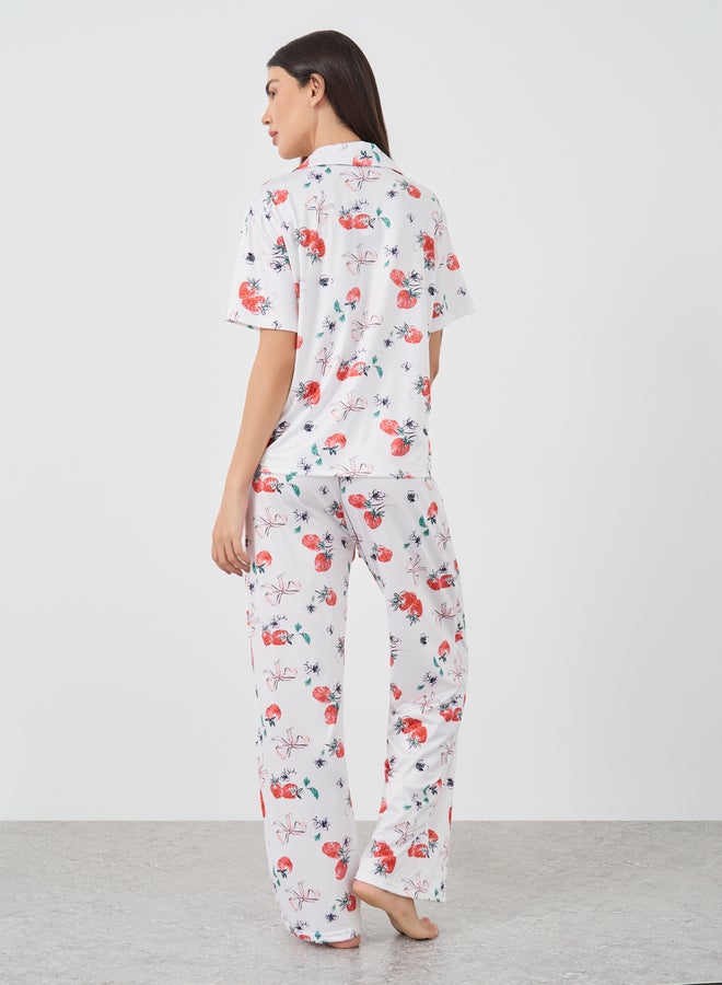 تايك تو طقم بيجامة قصير بأكمام قصيرة وطبعة فراولة - Image 4