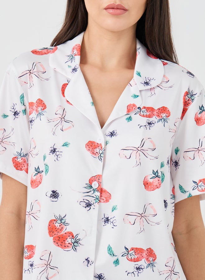 تايك تو طقم بيجامة قصير بأكمام قصيرة وطبعة فراولة - Image 3