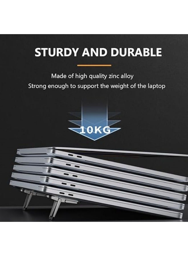 2PCS Zinc Alloy Mini Foldable Laptop Stand, Portable Computer Keyboard Riser with 2 Adjustable Angles, Self-Adhesive Invisible Notebook Stand and Keyboard Lift for Desk (Silver) - Image 3