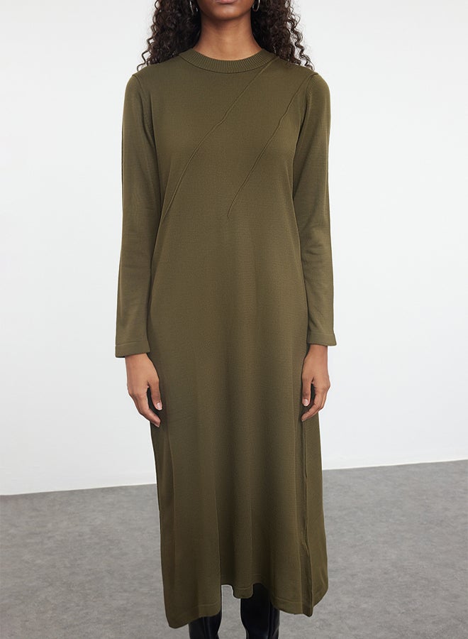 trendyol Knitwear Dress  Khaki Color, Ribbed Detail - Image 3