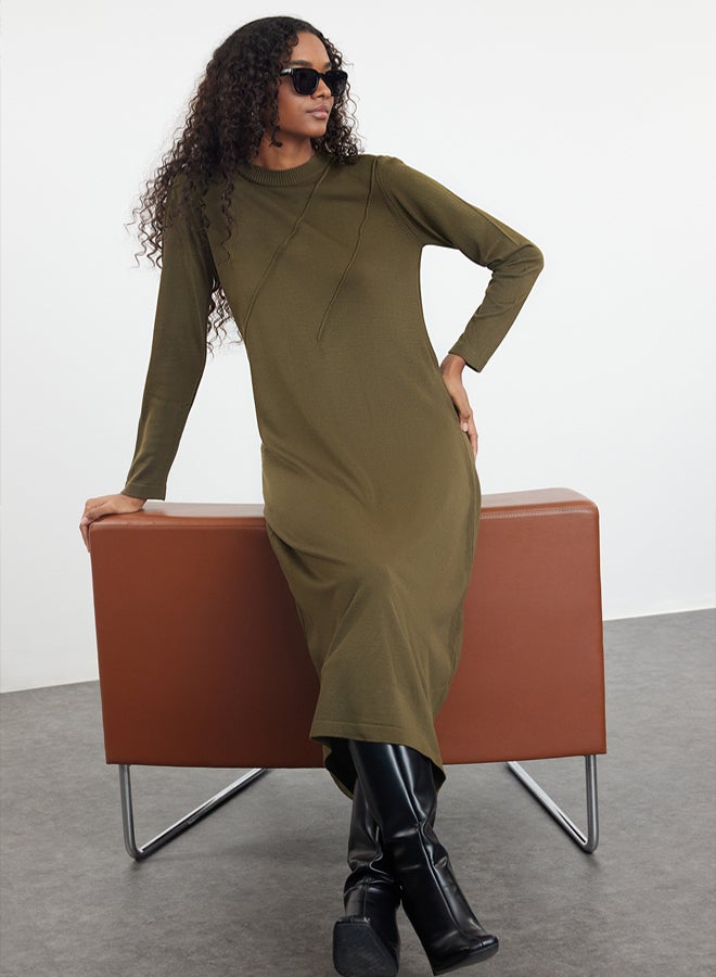 trendyol Knitwear Dress  Khaki Color, Ribbed Detail - Image 2