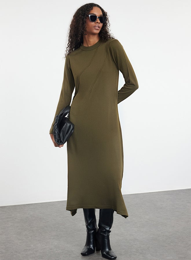 trendyol Knitwear Dress  Khaki Color, Ribbed Detail - Image 1