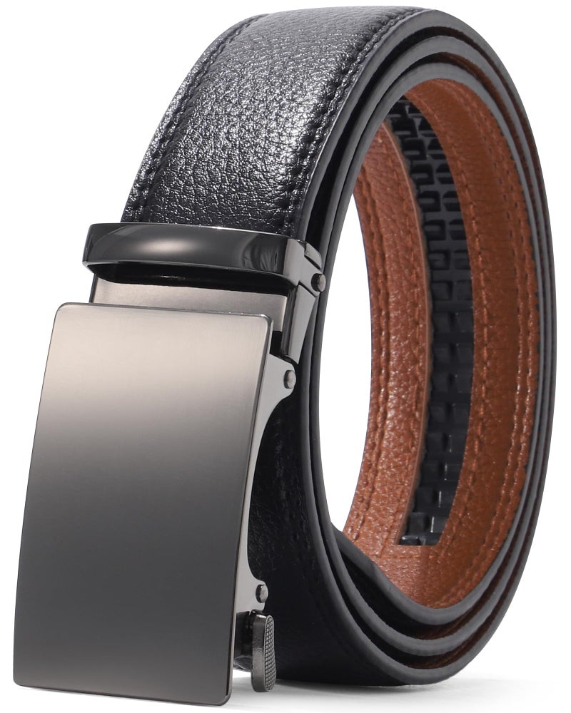 Kajeer Men Ratchet Belt Leather Adjustable Trim to Fit No Holes Slide Dress Belt for Casual Formal Gift - Image 1