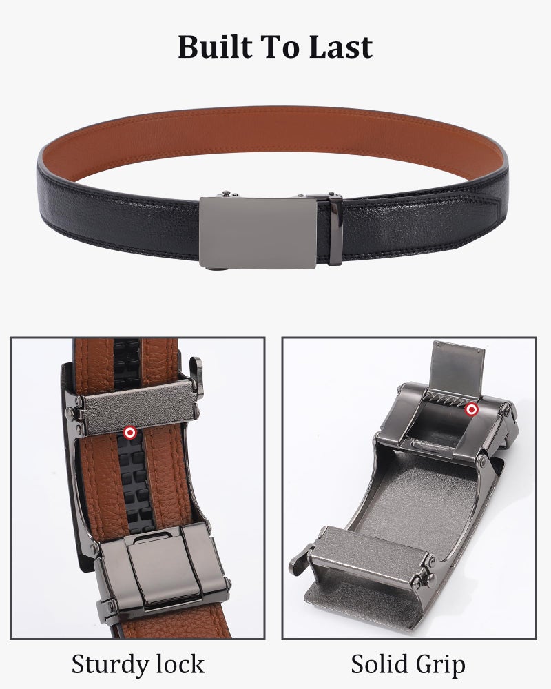 Kajeer Men Ratchet Belt Leather Adjustable Trim to Fit No Holes Slide Dress Belt for Casual Formal Gift - Image 5