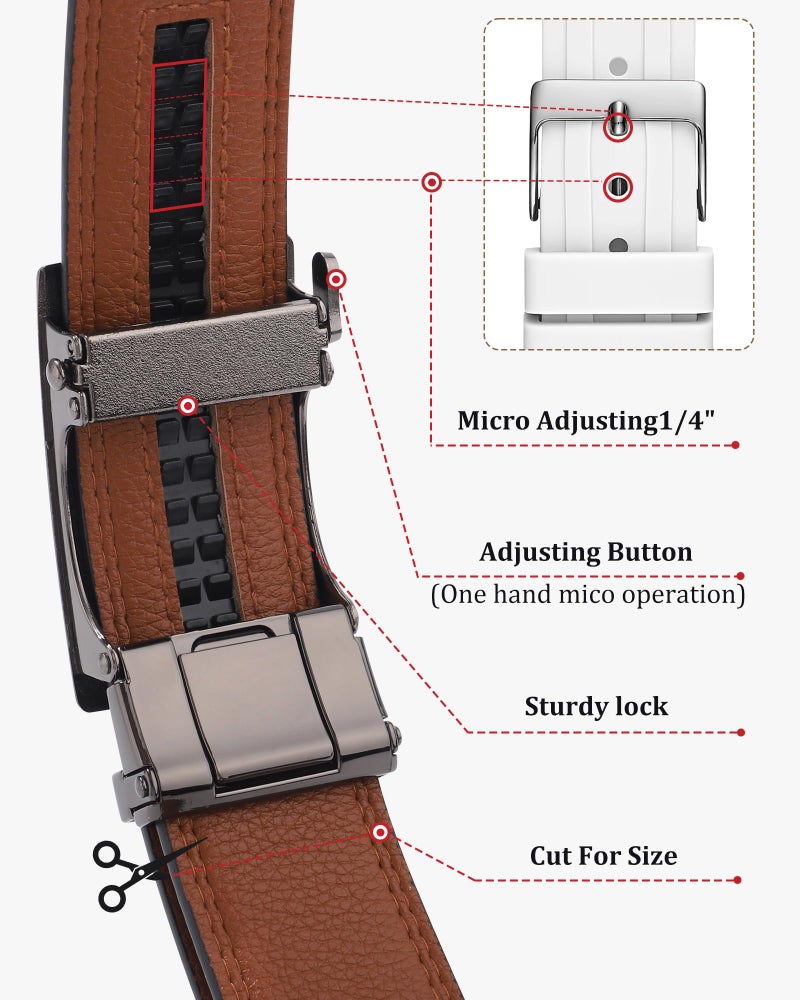 Kajeer Men Ratchet Belt Leather Adjustable Trim to Fit No Holes Slide Dress Belt for Casual Formal Gift - Image 2
