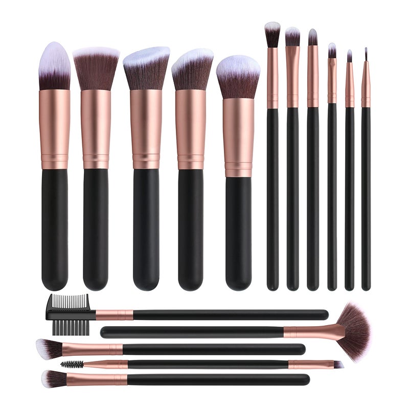 / 16 Black Makeup Brushes Without Logo Beauty Tools Foundation Brush Ready-Made Storage - Image 1