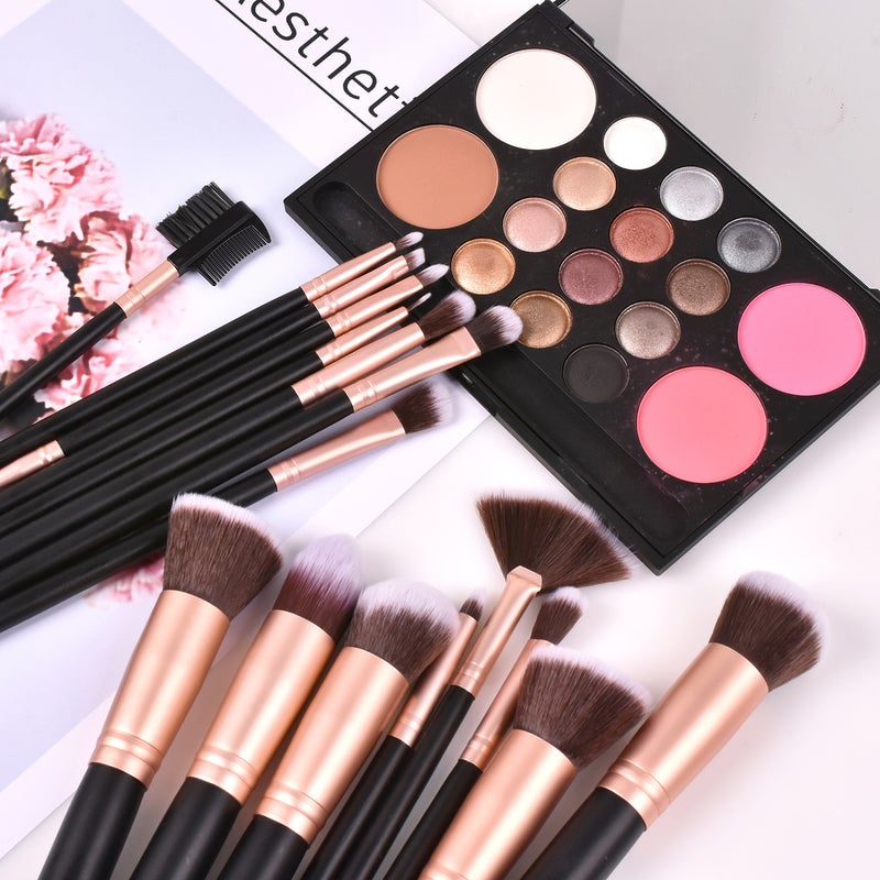 / 16 Black Makeup Brushes Without Logo Beauty Tools Foundation Brush Ready-Made Storage - Image 4