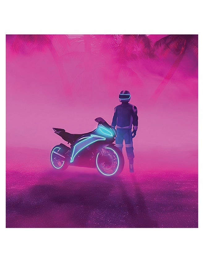 RYN Neon Biker  Themed Printed MDF Wall Art Purple/Blue/Black 30x30cm - Image 1