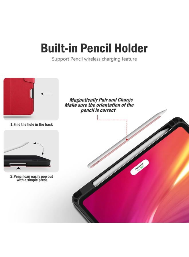 ANTBOX for iPad Pro 11 Inch Case (M4) 2024, Built-in Pencil Holder, Fully Supports Pencil Pro/USB-C, Auto Sleep/Wake Function Vegan Leather (Red) - Image 5