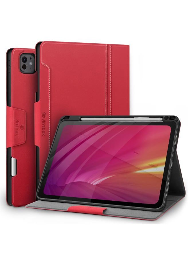 ANTBOX for iPad Pro 11 Inch Case (M4) 2024, Built-in Pencil Holder, Fully Supports Pencil Pro/USB-C, Auto Sleep/Wake Function Vegan Leather (Red) - Image 1