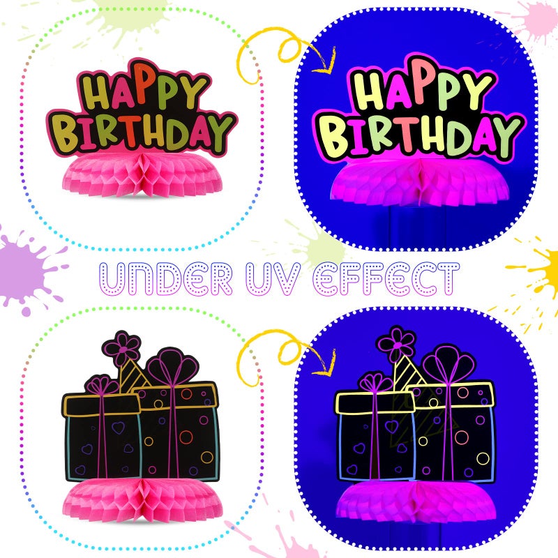 Yexiya 9 Pcs Real Glow in Dark Party Supplies, Glow Under UV Black Light Reflective Ink Printing Neon Honeycomb Birthday Decorations Neon Table Centerpieces Table Party Favor Decorations - Image 2
