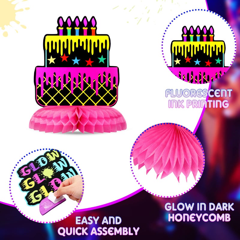 Yexiya 9 Pcs Real Glow in Dark Party Supplies, Glow Under UV Black Light Reflective Ink Printing Neon Honeycomb Birthday Decorations Neon Table Centerpieces Table Party Favor Decorations - Image 3