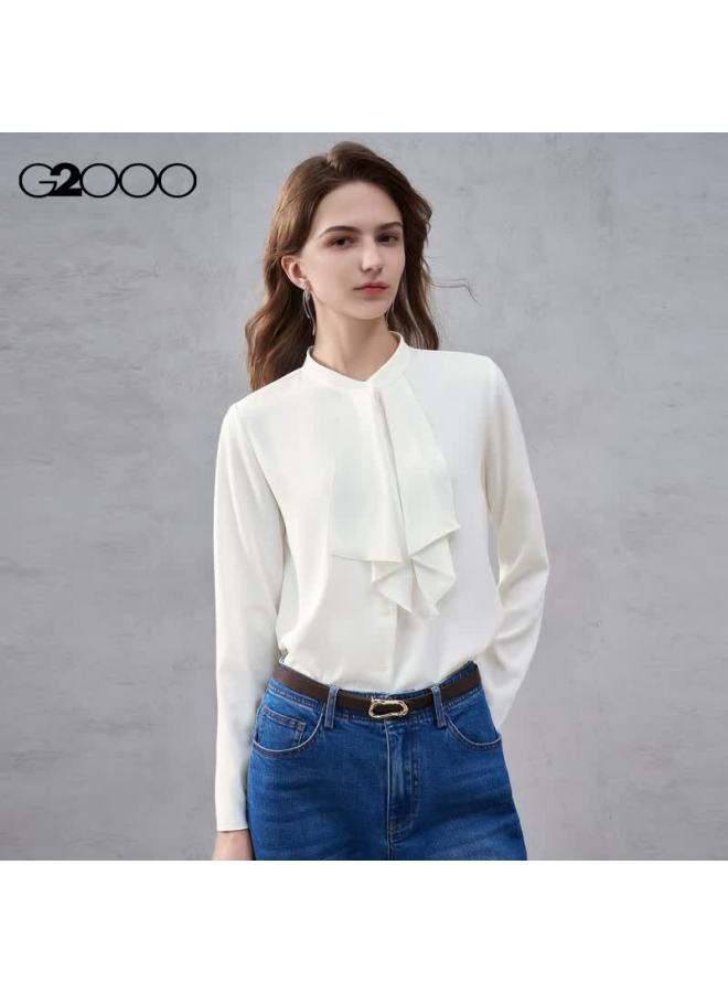 G2000 Ribbon Design Textured Women's  Autumn Winter Comfortable Long Sleeve Casual Shirt Mall Edition - Image 1