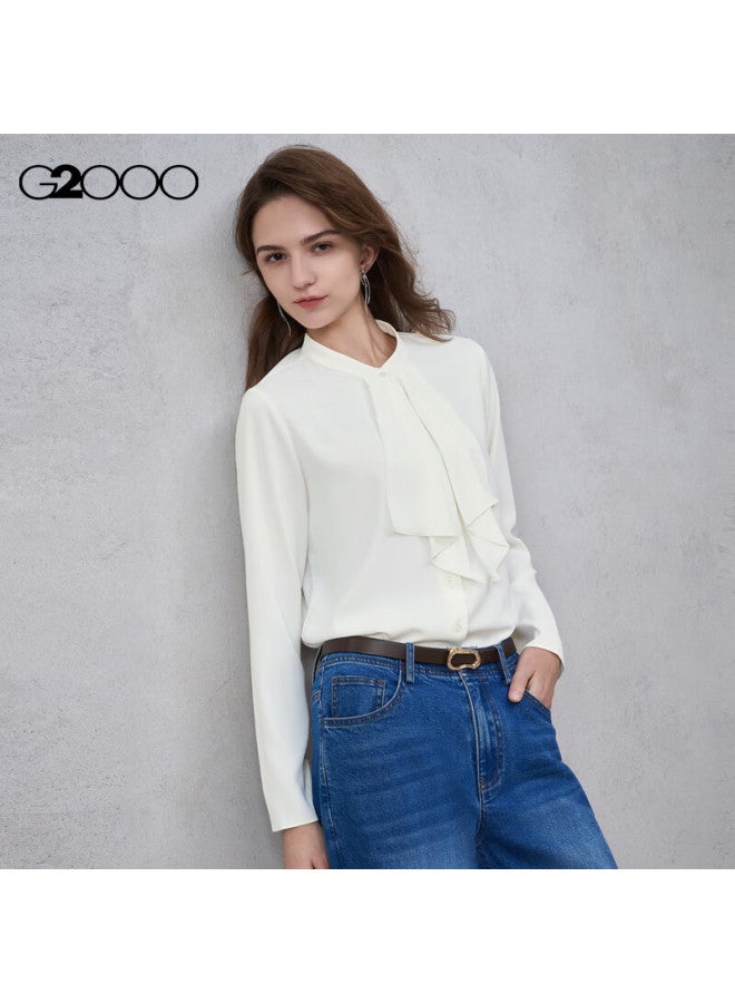 G2000 Ribbon Design Textured Women's  Autumn Winter Comfortable Long Sleeve Casual Shirt Mall Edition - Image 2