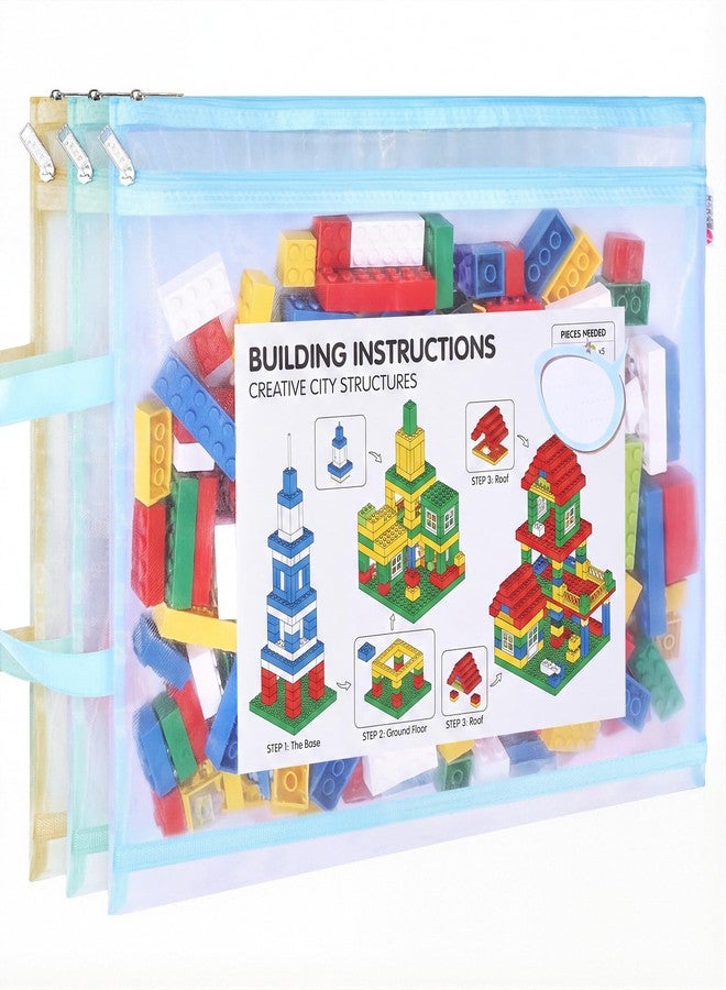 Hsei 3 Pack A3 Double-Layer Mesh Zipper Pouch Bags with Handles & Labels, 19.2x11 Inches Colored Nylon Large Reusable Zipper Pouches for Building Blocks, Board Games, Puzzle, Travel, Office Supplies - Image 1