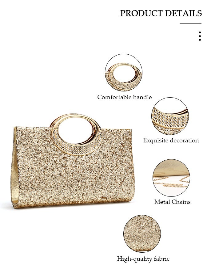 DUNISO Golden Glitter Rhinestone Purse,Clutches Purse Evening Bags Evening Clutch Purses Rhinestone Bag for Women,Women's Clutch Handbags Top-handle Shouder Bag for Wedding,Prom,Party - Image 5