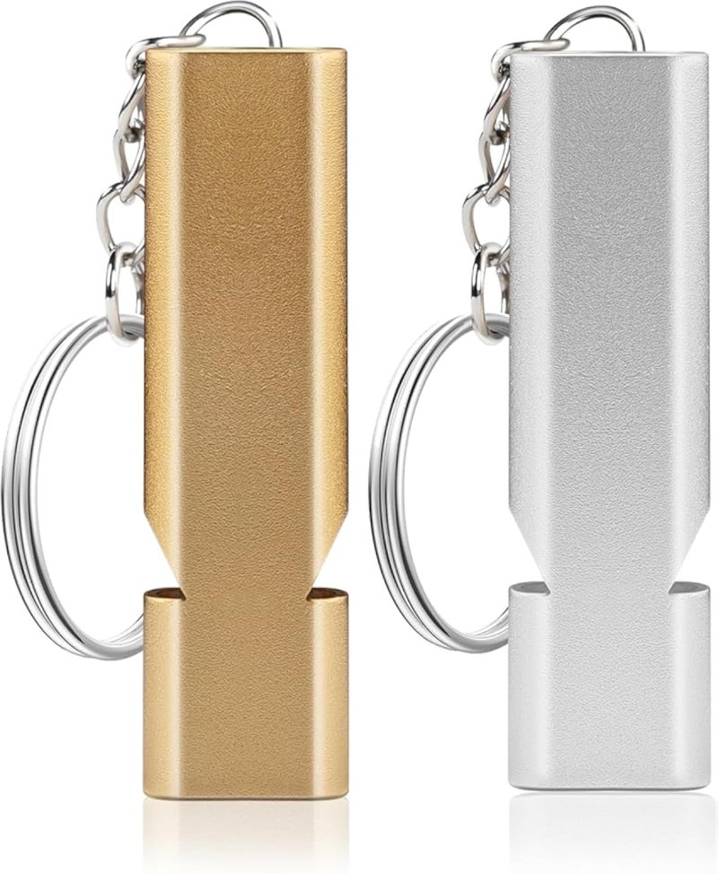 NKD 2pcs Emergency Whistle,whistle referees, Emergency Whistle, Mountain Whistle, Metal Whistle, Suitable for soccer Training Rowing School Sports Camp Hiking (Silver/Gold)