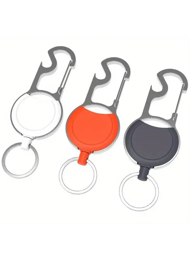Black Heavy Duty Retractable Key Chain 3 In 1 Loop Key Ring For Keys Bags Backpacks - Image 3