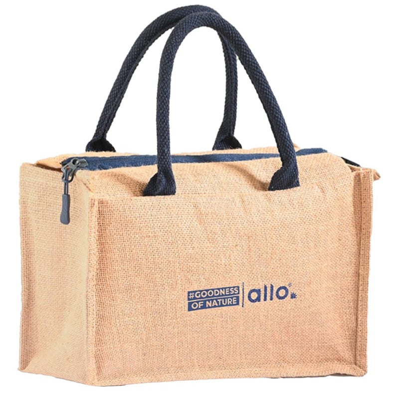 Allo Allo Insulated Jute Lunch Bag For Lunch Box For Men, Women & Kids, Water Resistant, Tiffin Bag For Office, Reusable Multipurpose Hand Bag For Shopping, Grocery With Triple Padding, 9 Litres  - Image 1