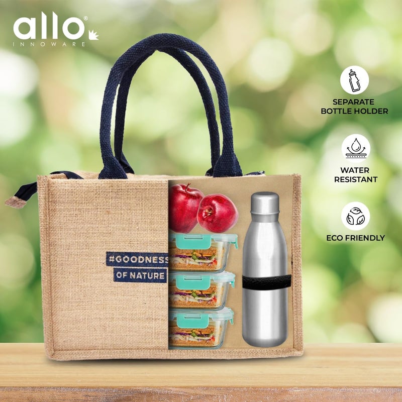 Allo Allo Insulated Jute Lunch Bag For Lunch Box For Men, Women & Kids, Water Resistant, Tiffin Bag For Office, Reusable Multipurpose Hand Bag For Shopping, Grocery With Triple Padding, 9 Litres  - Image 5
