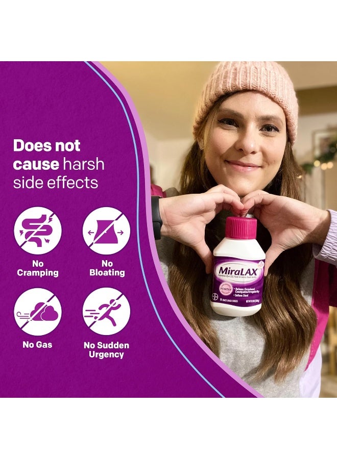 MiraLAX Gentle Constipation Relief Laxative Powder with Stirrer, Stool Softener with PEG 3350, No Harsh Side Effects, Osmotic Laxative, 1 Physician Recommended, 14 Dose - Image 2