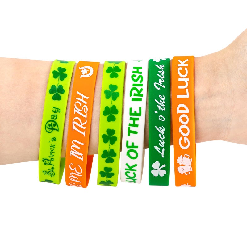 Moon Boat 144PCS St. Patrick's Day Shamrock Rubber Wristbands Bracelets - Party Favors Supplies Gifts Decorations, 6 Styles - Image 5